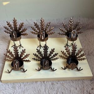 Set of 6 Elegant Bronze Thanksgiving/fall turkey tea light Candle Holders